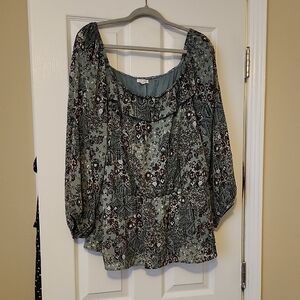 Maurices Sage Green Floral Boho Peasant Top